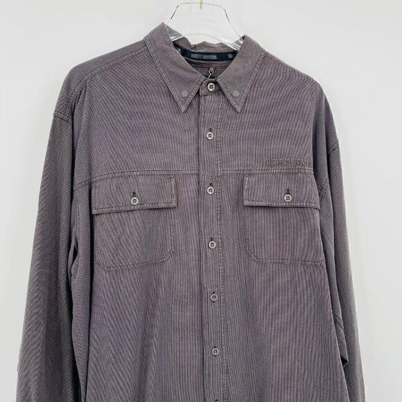 Harley Davidson Size XL Gray Long Sleeve Cotton Motorcycle Button Down Shirt - Picture 2 of 8